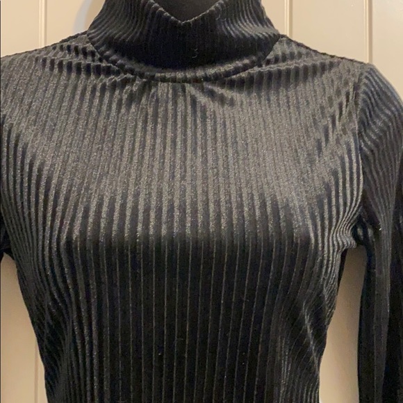 Velvet ribbed black mock neck dress - Picture 2 of 2